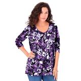 Plus Size Women's Long-Sleeve V-Neck Ultimate Tee by Roaman's in Black Fresh Floral (Size 34/36) Shirt