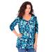 Plus Size Women's Long-Sleeve V-Neck Ultimate Tee by Roaman's in Navy Fresh Floral (Size 26/28) Shirt