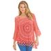 Plus Size Women's Starburst Crochet Sweater by Roaman's in Sunset Coral (Size 1X)