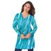 Plus Size Women's Long-Sleeve V-Neck Ultimate Tunic by Roaman's in Ocean Textured Stripe (Size 5X) Long Shirt