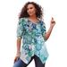 Plus Size Women's Printed Cold-Shoulder V-Neck Tunic by Roaman's in Green Floral Paisley (Size 26/28)