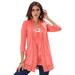 Plus Size Women's Crochet-Trim Pointelle Cardigan by Roaman's in Sunset Coral (Size 18/20) 3/4 Sleeves