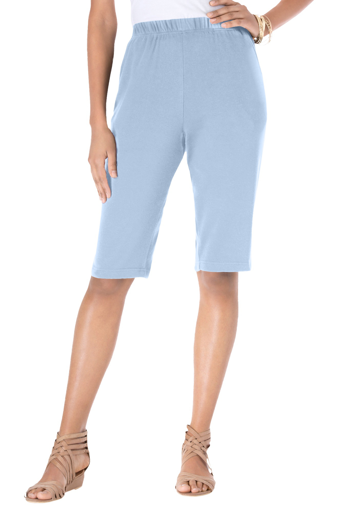 Plus Size Women's Plus Size Soft Knit Pull-on Bermuda Short by Roaman's in Pale Blue (Size 1X)