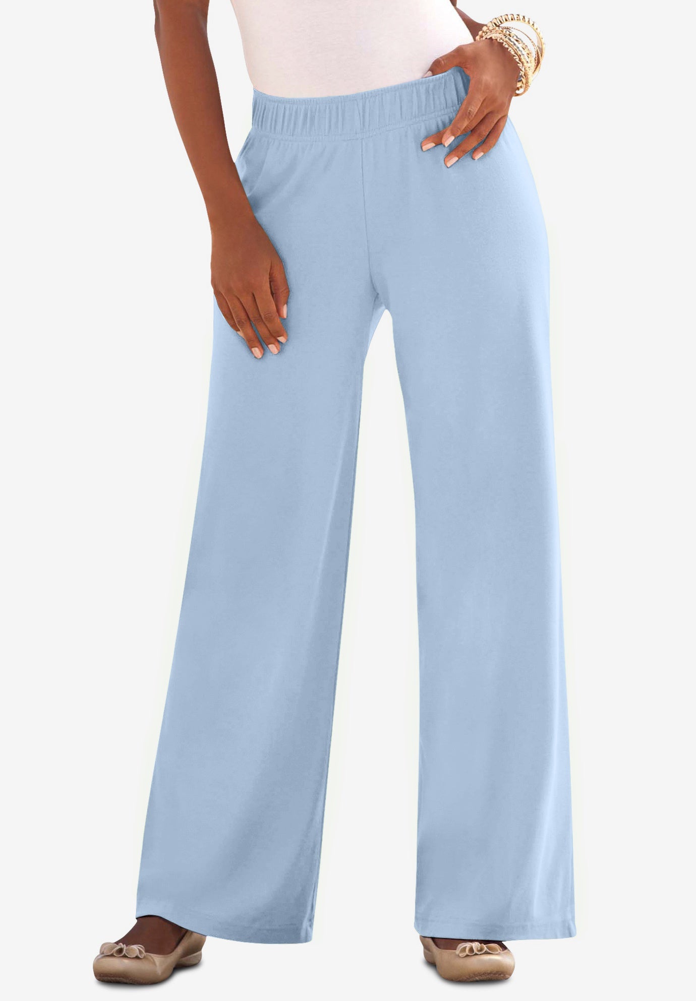Plus Size Women's Plus Size Pull-On Wide Leg Soft Knit Pant by Roaman's in Pale Blue (Size 4X) Pull On Elastic Waist