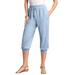 Plus Size Women's Drawstring Soft Knit Capri Pant by Roaman's in Pale Blue (Size M)