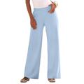 Plus Size Women's Wide-Leg Soft Knit Pant by Roaman's in Pale Blue (Size 2X) Pull On Elastic Waist
