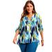 Plus Size Women's Roll-Tab Popover Tunic by June+Vie in Turq Brushed Ikat (Size 10/12)