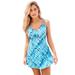 Plus Size Women's Loop Strap Two-Piece Swim Dress by Swim 365 in Blue Watercolor Stripe (Size 32) Swimsuit