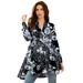 Plus Size Women's Fit-and-Flare Crinkle Tunic by Roaman's in Black Paisley Garden (Size 28 W) Long Shirt Blouse