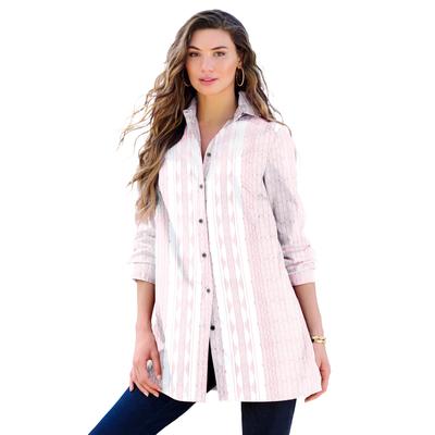 Plus Size Women's Kate Tunic Big Shirt by Roaman's in Desert Rose White Stripe (Size 30 W) Button Down Tunic Shirt