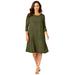 Plus Size Women's Three-Quarter Sleeve T-shirt Dress by Jessica London in Dark Olive Green (Size 12 W)