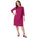Plus Size Women's Boatneck Shift Dress by Jessica London in Cherry Red Stripe (Size 14) Stretch Jersey w/ 3/4 Sleeves