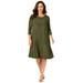 Plus Size Women's Stretch Knit Three-Quarter Sleeve T-shirt Dress by Jessica London in Dark Olive Green (Size 26 W)