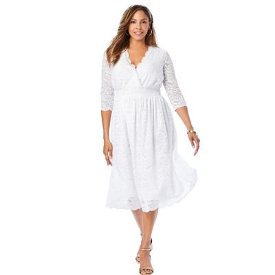 Plus Size Women's A-Line Lace Dress by Jessica London in White (Size 24 W) V-Neck 3/4 Sleeves