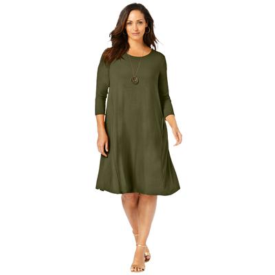 Plus Size Women's Three-Quarter Sleeve T-shirt Dress by Jessica London in Dark Olive Green (Size 24 W)
