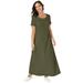 Plus Size Women's Stretch Cotton T-Shirt Maxi Dress by Jessica London in Dark Olive Green (Size 36)