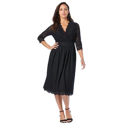 Plus Size Women's A-Line Lace Dress by Jessica London in Black (Size 26 W) V-Neck 3/4 Sleeves