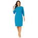 Plus Size Women's Boatneck Shift Dress by Jessica London in Brilliant Blue Navy Stripe (Size 28) Stretch Jersey w/ 3/4 Sleeves