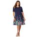 Plus Size Women's Ponte Flare Dress by Jessica London in Navy Garden Floral (Size 22 W)