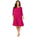 Plus Size Women's Stretch Knit Three-Quarter Sleeve T-shirt Dress by Jessica London in Cherry Red (Size 18 W)