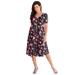 Plus Size Women's Ultrasmooth® Fabric V-Neck Swing Dress by Roaman's in Black Sketch Blossoms (Size 18/20)