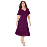 Plus Size Women's Ultimate Ponte Seamed Flare Dress by Roaman's in Dark Berry (Size 32 W)