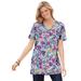 Plus Size Women's Perfect Printed Short-Sleeve Shirred V-Neck Tunic by Woman Within in Heather Grey Field Floral (Size L)