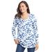 Plus Size Women's Perfect Printed Long-Sleeve V-Neck Tee by Woman Within in French Blue Confetti Heart (Size 34/36) Shirt