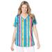 Plus Size Women's Short-Sleeve V-Neck Shirred Tee by Woman Within in White Multi Watercolor Stripe (Size 2X)