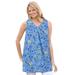 Plus Size Women's Perfect Printed Sleeveless Shirred V-Neck Tunic by Woman Within in French Blue Jacquard Floral (Size 14/16)