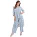 Plus Size Women's Three-Piece Lace Duster & Pant Suit by Roaman's in Pearl Grey (Size 30 W) Duster, Tank, Formal Evening Wide Leg Trousers