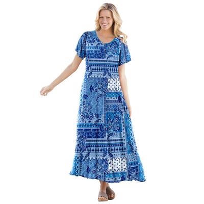 Plus Size Women's Short-Sleeve Crinkle Dress by Woman Within in Sky Blue Paisley Patchwork (Size 5X)