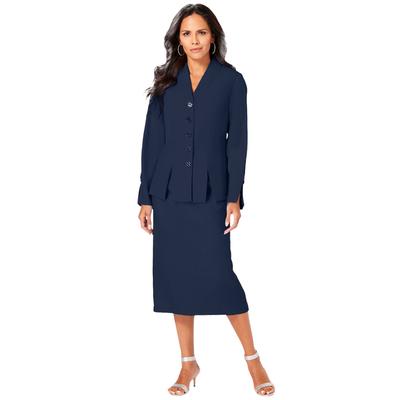 Plus Size Women's Two-Piece Skirt Suit with Shawl-Collar Jacket by Roaman's in Navy (Size 22 W)