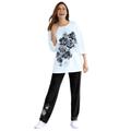 Plus Size Women's Floral Tee and Pant Set by Woman Within in Black Floral Placement (Size 2X)