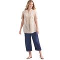 Plus Size Women's Pintucked Half-Button Tunic by Woman Within in Natural Khaki Blooming Ditsy (Size L)