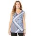 Plus Size Women's AnyWear V-Neck Tank by Catherines in Navy Scarf Print (Size 0X)