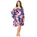 Plus Size Women's The Luxe Satin Short Peignoir Set by Amoureuse in Navy Roses (Size L) Pajamas