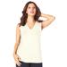 Plus Size Women's Ultrasmooth® Fabric V-Neck Tank by Roaman's in Ivory (Size 12) Top Stretch Jersey Sleeveless Tee