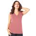 Plus Size Women's Ultrasmooth® Fabric V-Neck Tank by Roaman's in Desert Rose (Size 30/32) Top Stretch Jersey Sleeveless Tee