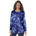 Plus Size Women's Long-Sleeve Crewneck Ultimate Tee by Roaman's in Navy Spray Tie Dye (Size S) Shirt