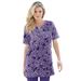 Plus Size Women's Print Notch-Neck Soft Knit Tunic by Roaman's in Violet Lace Paisley (Size 4X) Short Sleeve T-Shirt