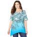 Plus Size Women's Sparkle & Swirl Tunic by Catherines in Vibrant Blue Ombre Palm (Size 0X)