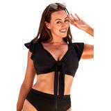 Plus Size Women's Tie Front Cup Sized Cap Sleeve Underwire Bikini Top by Swimsuits For All in Black (Size 20 D/DD)