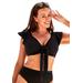 Plus Size Women's Tie Front Cup Sized Cap Sleeve Underwire Bikini Top by Swimsuits For All in Black (Size 20 D/DD)