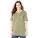 Plus Size Women's Suprema® Crochet V-Neck Tee by Catherines in Olive Green (Size 4X)