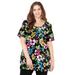 Plus Size Women's Easy Fit Short Sleeve Scoopneck Tee by Catherines in Black Multi Tropical (Size 1X)