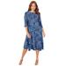 Plus Size Women's Strawbridge Fit & Flare Dress by Catherines in Vibrant Turq Outlined Paisley (Size 0X)