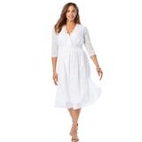 Plus Size Women's Stretch Lace A-Line Dress by Jessica London in White (Size 30 W) V-Neck 3/4 Sleeves
