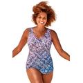 Plus Size Women's Sarong Front One Piece Swimsuit by Swimsuits For All in Blue Faded (Size 12)
