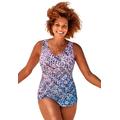 Plus Size Women's Sarong Front One Piece Swimsuit by Swimsuits For All in Blue Faded (Size 14)